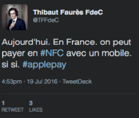 Tweet de Thibaut Faurès Fustel de Coulanges, CEO be2bill et Dalenys